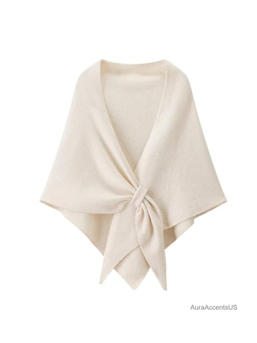 Cream Knot Front Wrap Shawl